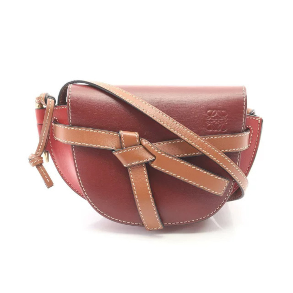 Loewe Gate Bag Shoulder Leather Bordeaux Purple Brown Red Brown